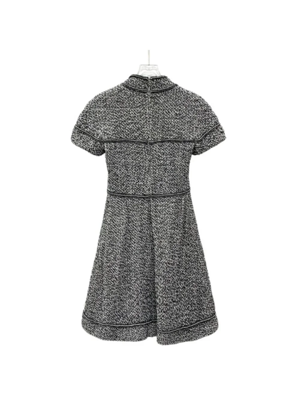 Chanel Black & White Cotton Tweed V-Neck Short-Sleeve Dress